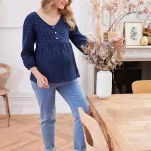 Blouse De Grossesse Et D’allaitement Gaze De Coton Bleu – Vertbaudet 10