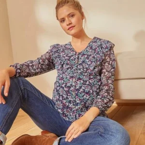 Blouse Imprimée Volantée Grossesse Et Allaitement Bleu Aop – Vertbaudet 16