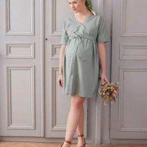 Robe Courte Cache-coeur Grossesse Et Allaitement Vert Sauge – Vertbaudet 10