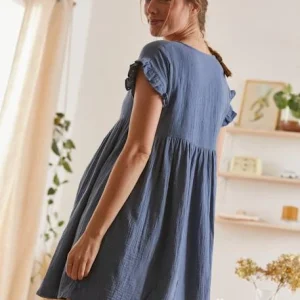 Robe Courte En Gaze De Coton Grossesse Et Allaitement Bleu – Vertbaudet 14