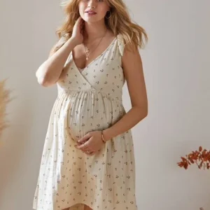 Robe Courte Gaze De Coton Grossesse Et Allaitement Beige Imprimé – Vertbaudet 14