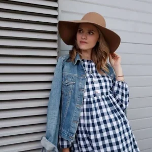 Robe De Grossesse Et D’allaitement Carreaux Tissés Carreau Bleu/blanc – Vertbaudet 16