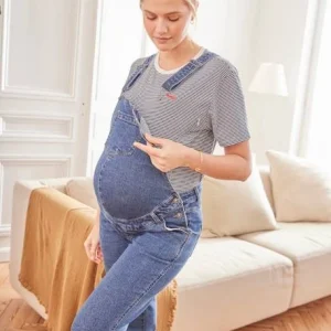 Salopette En Jean Coupe Mom Grossesse Et Allaitement Denim Brut – Vertbaudet 14